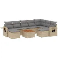 vidaXL Ensemble de salon de jardin 10 pièces avec coussins Beige Poly Rattan