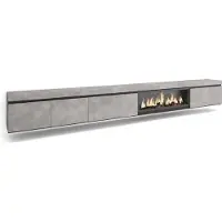 Skraut Home COZY Meuble TV, Banc Télé, 368x35x45cm, Cheminée électrique XXL, Suspendu, Mural, Ciment