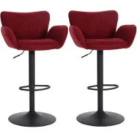 Mendler Tabouret de bar HWC-M67, modèle 2ème génération, siège pivotant, avec accoudoirs, repose-pieds pivotant, revêtement en tissu, structure en fer, , couleur : bordeaux, pieds noirs