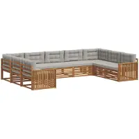 vidaXL Ensemble de canapés d'extérieur avec coussins 9 pièces Naturel et gris clair
