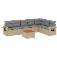 vidaXL Ensemble de jardin canapé 8 pièces avec coussins Beige Poly Rattan