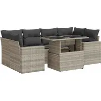 vidaXL Ensemble de salon de jardin 7 pièces avec coussins gris clair Poly rotin