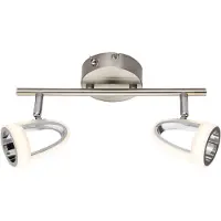 Globo Lighting Spot LED Métal nickel mat, chromé, plastique satiné, interrupteur à bascule, LxLxH : 300x100x165 mm, 2 LED 5 W 230 V incluses, source 400 lm, rendement 310 lm, 3000 K