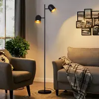ZMH Lampadaire Vintage Salon Lampadaire rétro : Lampadaire industriel 2 flammes en noir or Lampadaire en métal E14 orientable 350° Lampe de lecture pour chambre à coucher - sans ampoules