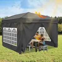 Jayseuw Pavillon pliant Pavillon, pavillon avec 4 parois latérales, tentes de réception avec protection UV, pavillon pliant 3 x 3 m avec 4 côtés gris
