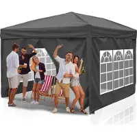 TolleTour Pavillon pliable, pavillon avec 4 parois latérales, tentes de réception avec protection UV, pavillon pliable 3x3m avec 4 côtés Gris