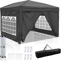 Aopunly Pavillon pliable, pavillon avec 4 parois latérales, tentes de réception avec protection UV, pavillon pliable 3x3m avec 4 côtés Gris