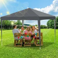 HENGDA Pavillon Pliable 3x3m Gris Tente de réception protection UV réglable en hauteur avec sac de transport, pour extérieur jardin camping Sans parois latérales
