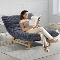 LVHOM Fauteuil relax Cord, fauteuil lounge avec structure en bois et rembourrage XXL épais, fauteuil de lecture ergonomique de style scandinave pour salon, gris