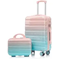 LVHOM Set de valises rigides 2 pièces en ABS, 14"-20", avec roulettes 360°, set de valises de voyage, set trolley imperméable, rose