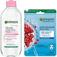 Garnier Micellar Water Sensitive Skin and Hydrating Face Sheet Mask for Dehydrated Skin Kit Exclusive