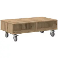 vidaXL Table d'appoint avec roues Chêne artisanal 90 x 50 x 30 cm