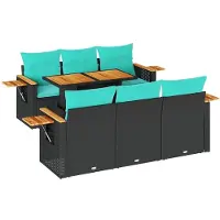 vidaXL Ensemble de salon de jardin 7 pièces avec coussins noir poly rotin