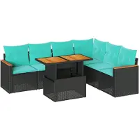 vidaXL Ensemble de salon de jardin 7 pièces avec coussins noir poly rotin