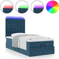 vidaXL Lit ottoman avec matelas & LEDs bleu foncé 80x200 cm velours