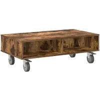 vidaXL Table d'appoint avec roues Chêne fumé 90 x 50 x 30 cm