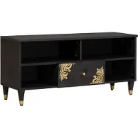 vidaXL Meuble TV avec étagère Noir 100 x 33 x 46 cm Bois massif Mango