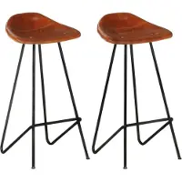 Syfax Tabourets de bar lot de 2 marron cuir véritable