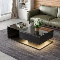 OKWISH Table Basse 105x55x32,5 cm - 1 Tiroir et Éclairage LED - Noir