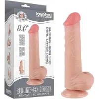 Lovetoy Sliding-Skin - gode ceinture avec testicules - double couche 20,8cm