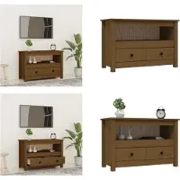 vidaXL Armoire TV brun miel 79x35x52 cm Pin massif - Armoire TV - Armoire TV en bois - Meuble TV