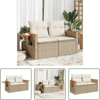 The Living Store Canapé de jardin avec coussins 2 places Beige Poly Rattan