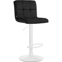 CLP Tabouret de bar , revêtement en velours, réglable en hauteur, pivotant, avec dossier | Couleur : noir, structure : blanc