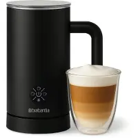 Brabantia Mousseur à lait électrique, mousse chaude et froide, 4 réglages, 300 ml, témoin lumineux, revêtement antiadhésif, noir, BBEK1048