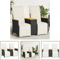 The Living Store Canapé de jardin 2 places Réglable avec table Noir Poly Rattan