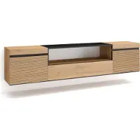 Skraut Home COZY Meuble TV, Banc Télé, 200x35x45cm, Pour les TV jusqu'à 80", Suspendu, Mural, Chêne
