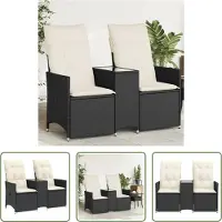 The Living Store Canapé de jardin 2 places Réglable avec table Noir Poly Rattan