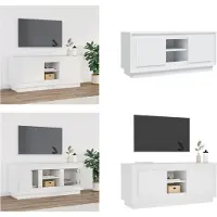 vidaXL Armoire TV Blanc 102x35x45 cm Bois composite - Armoire TV - Meubles TV - Support TV