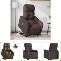 The Living Store Fauteuil de massage avec releveur Tissu brun foncé