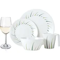 Moritz Vaisselle de camping en mélamine 4 personnes Limon Design 16 pièces + 4 verres à vin blanc Vaisselle de pique-nique BBQ Vaisselle de cuisine