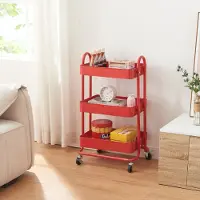 En.casa Chariot de cuisine 'Pyhäntä' avec 3 paniers de rangement 78,5 x 46 x 35 cm Acier rouge