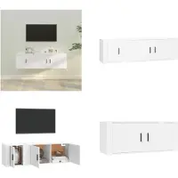 vidaXL 2 pcs. Set d'armoire TV Blanc Bois composite - Set d'armoire TV - Ensemble d'armoires TV - Armoire TV - Support TV