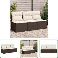 The Living Store Canapé de jardin avec coussins 3 places brun poly rotin