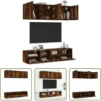 The Living Store 5 pcs. Meuble-paroi chêne fumé bois composite