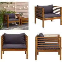 vidaXL Chaise de jardin avec coussin gris foncé Bois massif Acacia - Chaise de jardin - Chaise de jardin en bois - Chaises de jardin en bois