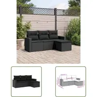 The Living Store Ensemble de salon de jardin 4 pièces avec coussins Noir Poly Rattan