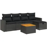 vidaXL Ensemble de salon de jardin 6 pièces avec coussins noir poly rotin