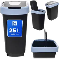 Kadax Poubelle 25 L, poubelle avec couvercle basculant, poubelle en plastique, poubelle avec couvercle, système de tri des déchets pour la cuisine et le bureau (noir-bleu)