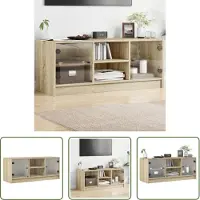 The Living Store Armoire TV avec portes en verre Chêne Sonoma 102x37x42 cm
