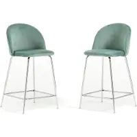 Idea New Garden Srl Set de 2 tabourets intérieurs en velours rembourré avec pieds en métal - design moderne et élégant, idéal pour les îlots de cuisine et les espaces repas - SARA XL - vert jade/argenté
