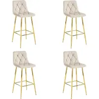 Leobert Tabouret De Bar - - Nado - Velours Beige/Pieds Dorés - 43,5 X 49 X 102 Cm - Lot De 4