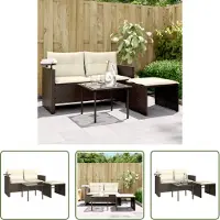 The Living Store Ensemble de salon de jardin 3 pièces avec coussins Marron Poly Rattan