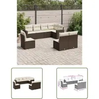 The Living Store Ensemble de jardin canapé 8 pièces avec coussins Marron Poly Rattan