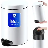 Kadax Poubelle "Melfi", Poubelle à pédale en acier blanc, 14 L