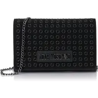 Love Moschino Femmes, Sac à main, Sac à bandoulière en similicuir noir avec oeillets métalliques, Noir