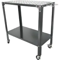 Relaxdays Table de soudage avec 4 roulettes et freins, plateau perforé, dimensions : 91,5 x 88 x 46 cm, table de travail sécurisée, acier, gris